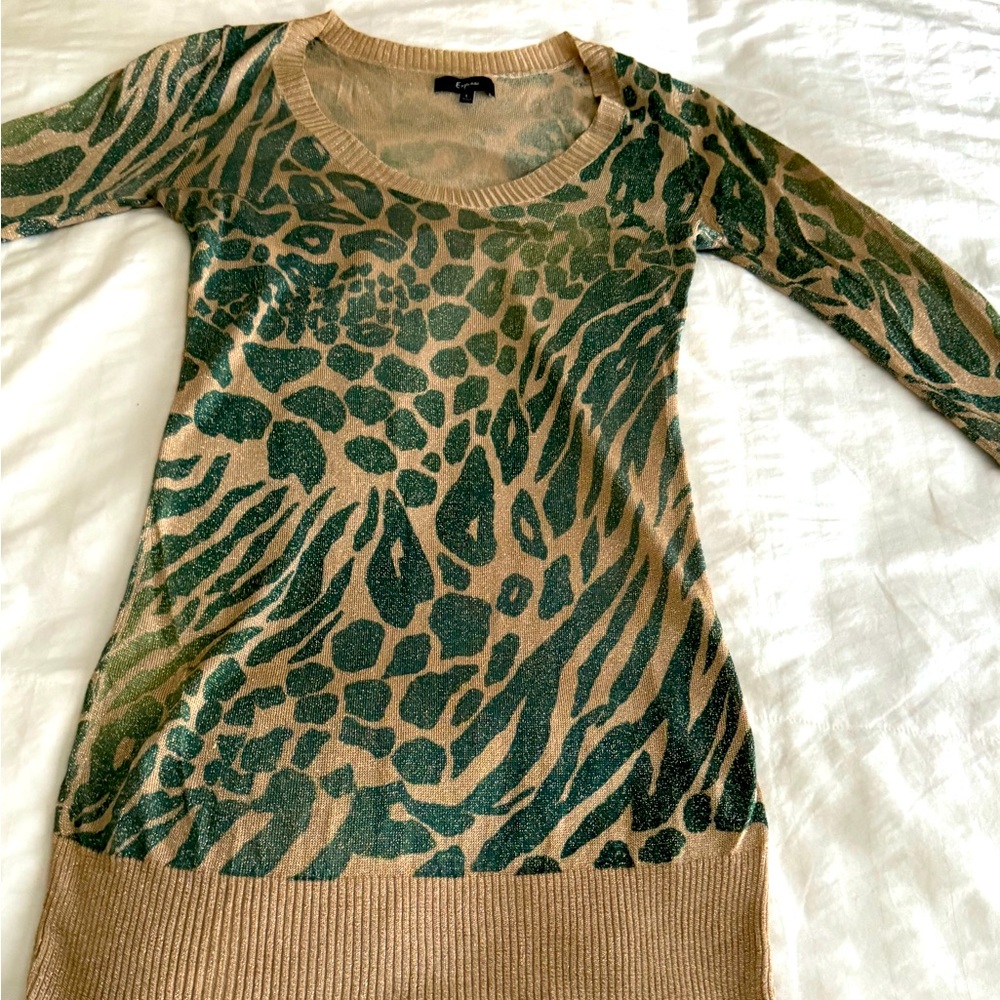 Gold and green leopard print bodycon, mini, size Lrg